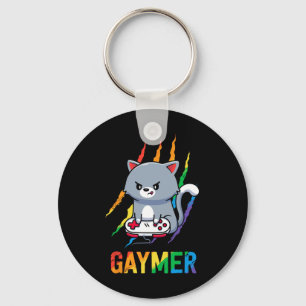 Gaymer Lgbt Cat Pride Shirt Rainbow Video Game Lov Key Ring