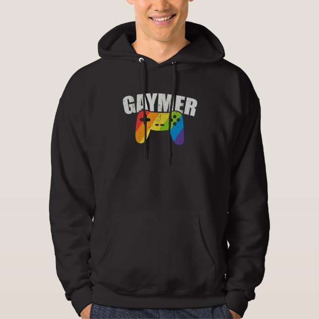 Gaymer LGBTQ Rainbow Flag Video Gamer Gay Pride Eq Hoodie (Front)