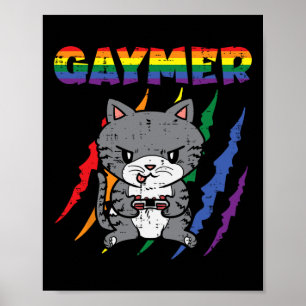 Gaymer Purride Cat Video Game Gamer Lgbtq Rainbow  Poster