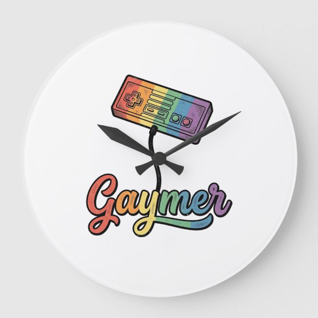 Gaymer Rainbow Gamer Vector Shirt Design_1 Large Clock (Front)