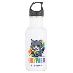 Gaymer - Rainbow Gaming Cat with Console   LGBTQ 2 532 Ml Water Bottle