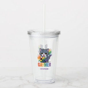 Gaymer - Rainbow Gaming Cat with Console   LGBTQ 2 Acrylic Tumbler