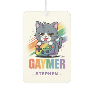 Gaymer - Rainbow Gaming Cat with Console LGBTQ 2 Car Air Freshener