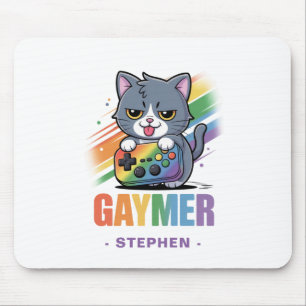 Gaymer - Rainbow Gaming Cat with Console LGBTQ 2 Mouse Pad