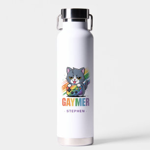 Gaymer - Rainbow Gaming Cat with Console   LGBTQ 2 Water Bottle