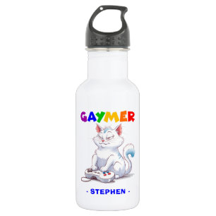 Gaymer - Rainbow Gaming Cat with Console   LGBTQ 532 Ml Water Bottle