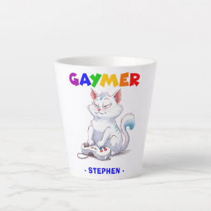 Gaymer - Rainbow Gaming Cat with Console LGBTQ Latte Mug