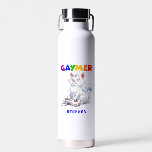 Gaymer - Rainbow Gaming Cat with Console LGBTQ Water Bottle