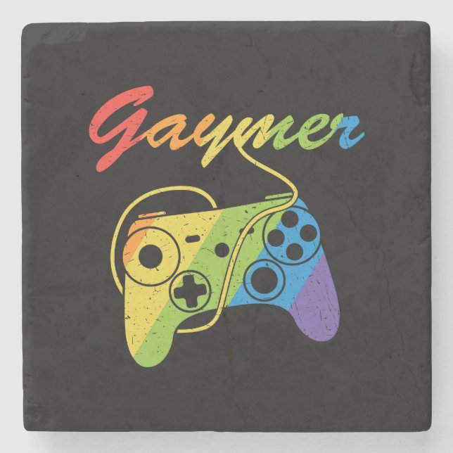 Gaymer | Rainbow Video Game Controller | Gaming Stone Coaster (Front)
