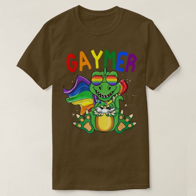 Gaymer Shirt Dinosaur Play Game LGBT Gamer Pride M (Design Front)