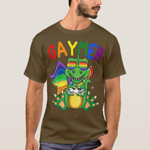 Gaymer Shirt Dinosaur Play Game LGBT Gamer Pride M