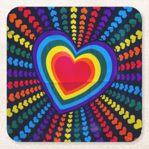 Gays Colours Heart Rainbow Pattern Homosexual Diff Square Paper Coaster