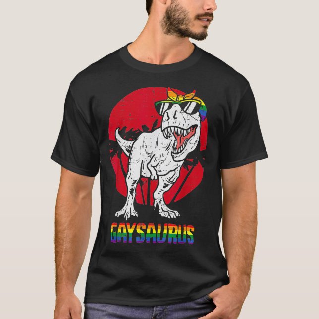 Gaysaurus Dinosaur Lesbian TRex LGBTQ Rainbow Gay  T-Shirt (Front)
