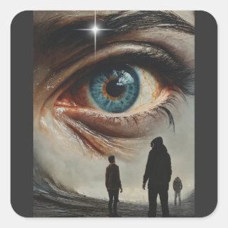Gaze of Hope: The Vigilant Optimism in Cat's Eye Square Sticker