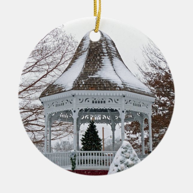Gazebo in the Snow Ceramic Tree Decoration (Front)