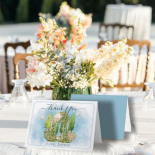 Gazebo statue flowers doves Wedding Thank You Card
