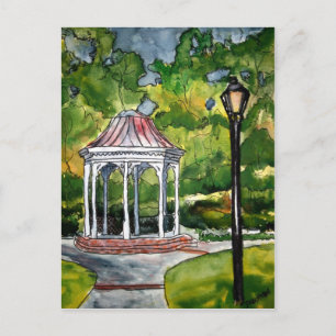 gazebo watercolor painting garden nature postcard