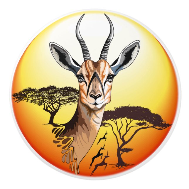 Gazelle African Antelope Wild  Animal Ceramic Knob (Front)