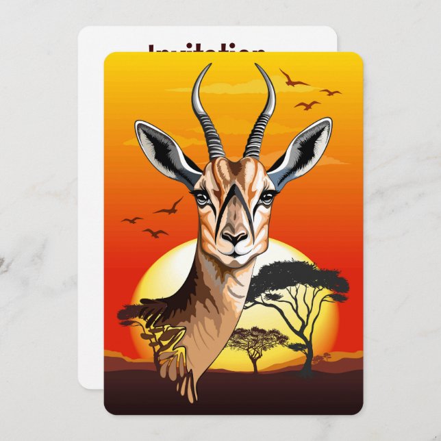 Gazelle African Antelope Wild  Animal Invitation (Front/Back)