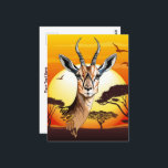 Gazelle African Antelope Wild  Animal Postcard<br><div class="desc">Thomson's gazelles are a common and easily recognisable African antelope, known for their speed and agility, and are found primarily in East Africa. They are small to medium-sized, tan to reddish-brown in colour, with a white belly and a prominent black stripe on their flanks. Original Gazelle Portrait Copyright BluedarkArt TheChameleonArt....</div>