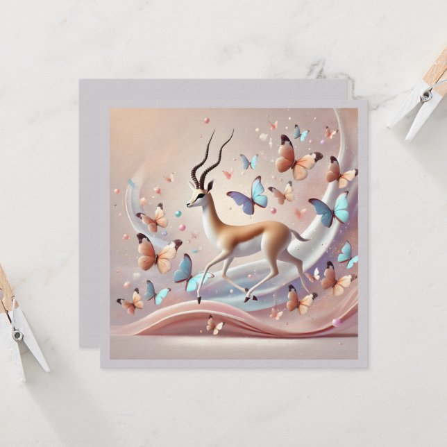 Gazelle and Butterflies Fantasy Art Invitation (Front/Back In Situ)