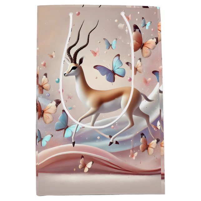 Gazelle and Butterflies Fantasy Art Medium Gift Bag (Front)