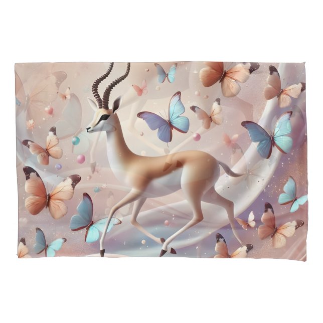 Gazelle and Butterflies Fantasy Art Pillowcase (Front)