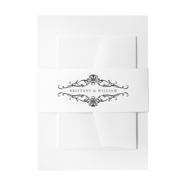 [GAZELLE] Elegant Black & White Monochrome Wedding Invitation Belly Band (Front Example)