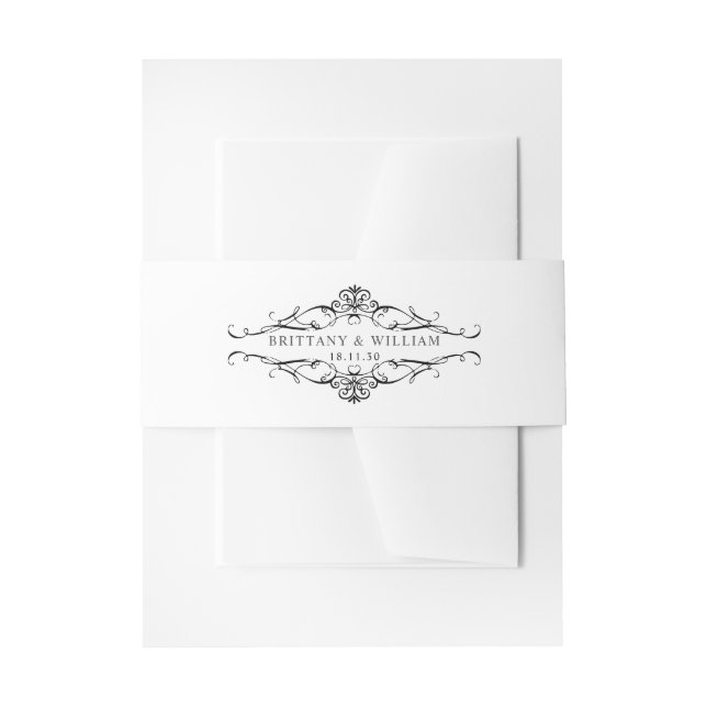 [GAZELLE] Elegant Black & White Monochrome Wedding Invitation Belly Band (Front Example)