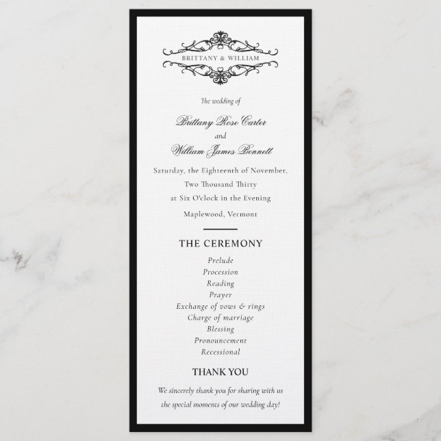 [GAZELLE] Elegant Black & White Monochrome Wedding Programme (Front)