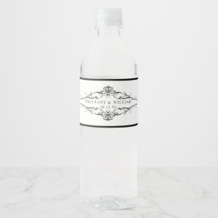 [GAZELLE] Elegant Black & White Monochrome Wedding Water Bottle Label