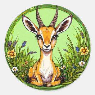 Gazelle in Floral Meadow Animal Lover Gift 🌸✨ Classic Round Sticker