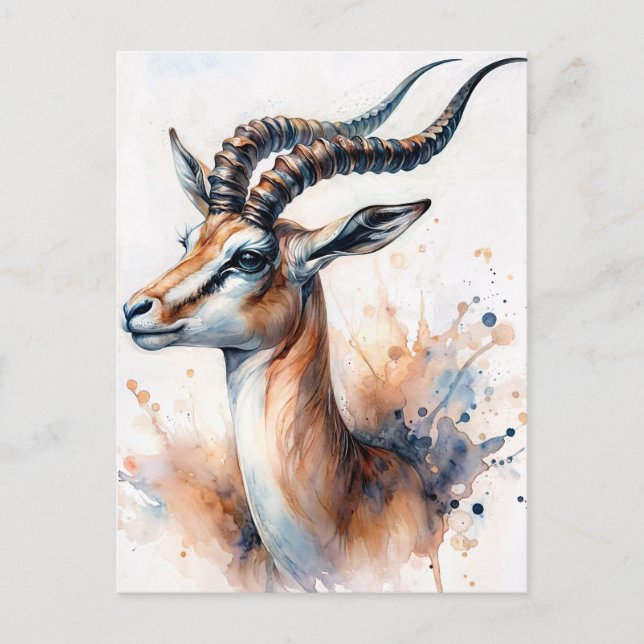Gazelle Watercolor Portrait Postcard (Front)