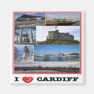 GB - Welsh - Cardiff - I Love - Collage Mosaic Magnet