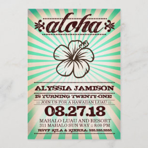 GC Aloha Sunset Aqua Seaweed Birthday Invitation