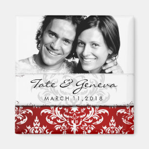 GC   Erika Vintage Damask Save the Date-Red Magnet