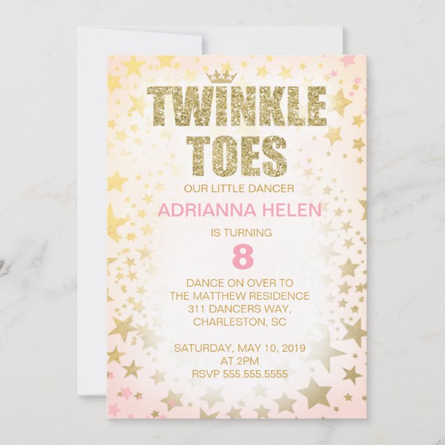 GC Glitter Twinkle Toes Dancer Invitation (Front)