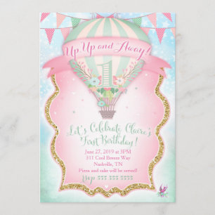 GC Hot Air Balloon First Birthday Claire Invitation