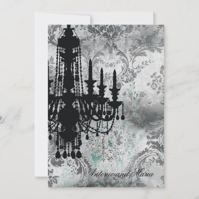 GC | Jolie Chandelier Grey Damask Invitation (Front)