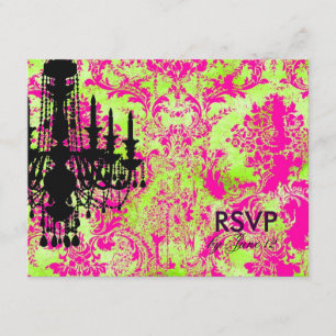 GC Jolie Chandelier Hot Lime Damask RSVP Card