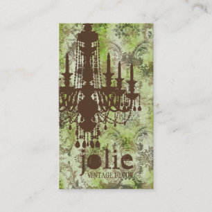 GC   Jolie Chandelier Lime Brown Damask Business Card