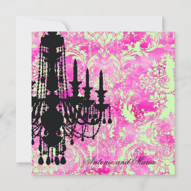 GC | Jolie Chandelier Lime Pink Damask Invitation (Front)