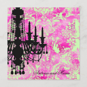 GC Jolie Chandelier Lime Pink Damask Invitation