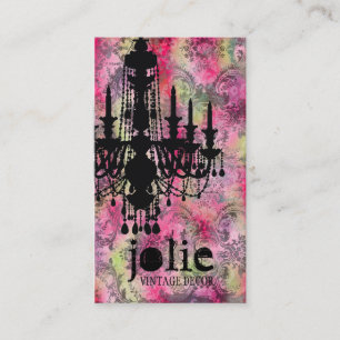 GC   Jolie Chandelier Pink Grey Damask Business Card
