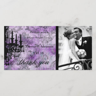 GC Jolie Chandelier Purple Grey Damask Thank You Card