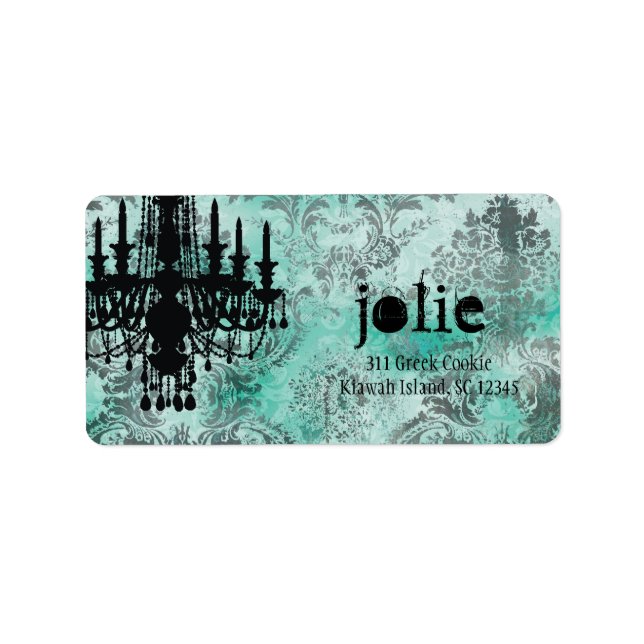 GC | Jolie Chandelier Turquoise Lime Damask Label (Front)