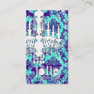 GC   Jolie Chandelier Turquoise Purple Damask Business Card