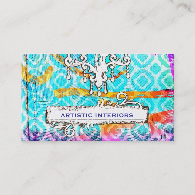 GC Modern Colourful Clover Grunge Wood Business Card (Front)