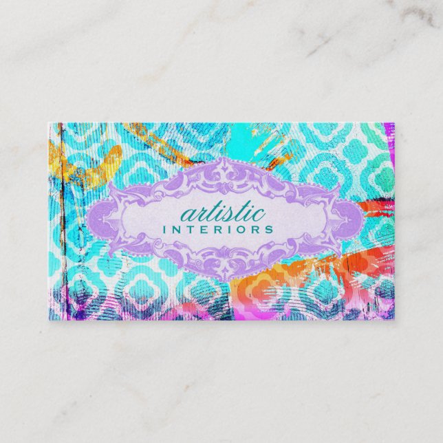 GC Modern Colourful Clover Violet Name Plate Business Card (Front)