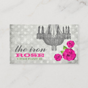 GC Pink Grey Vintage Rose Dots Business Card